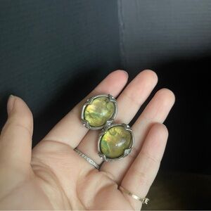 Napier vintage silver tone heavy rare faux abalone clip on earrings